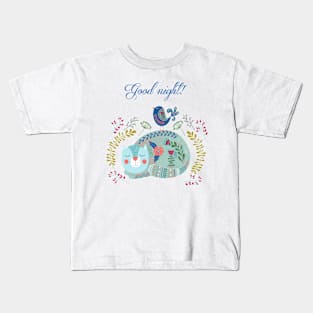 good night cute cat flower Kids T-Shirt